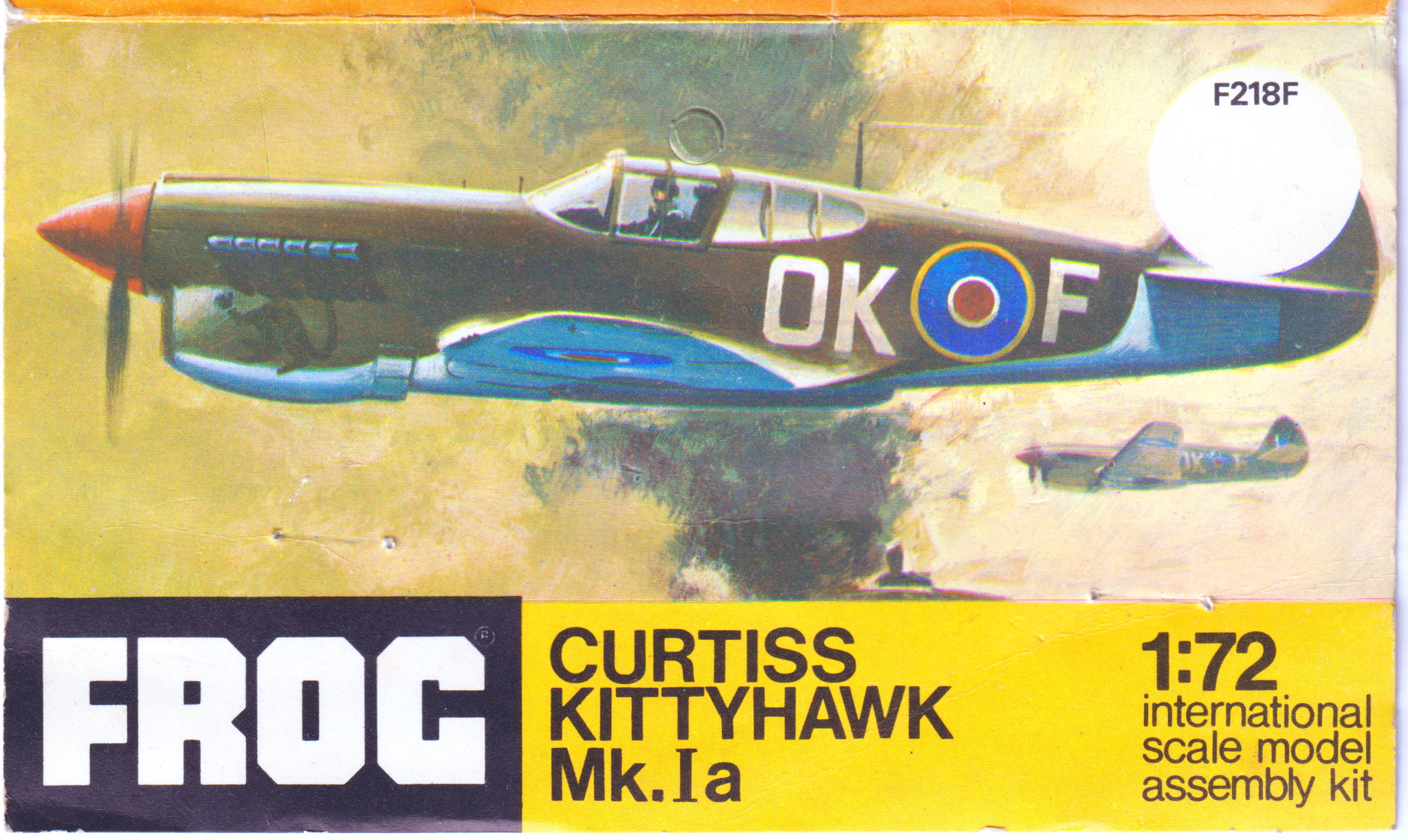 FROG F218F Curtiss P-40E Warhawk (Kittyhawk IA) Fighter bomber, Black series, 1969-71 header card